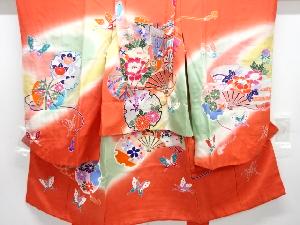 雪輪に蝶・扇模様子供着物